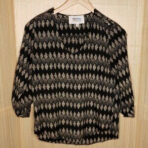 Alice Blue For Stitch Fix Womens 3/4 Sleeve Black Aztec Blouse Medium
